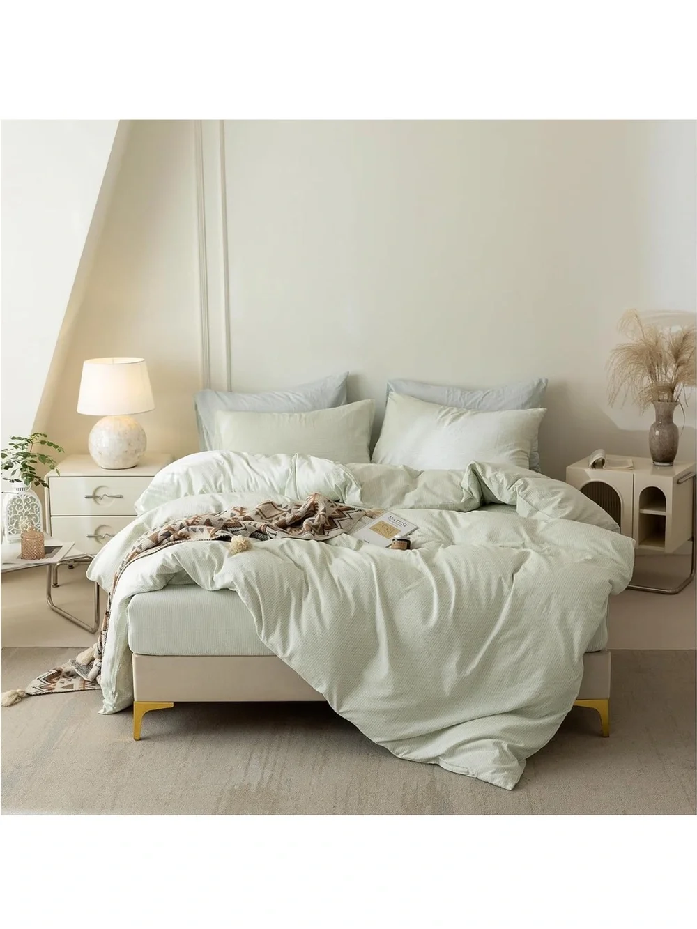Vintage light Green Cotton duvet cover Set